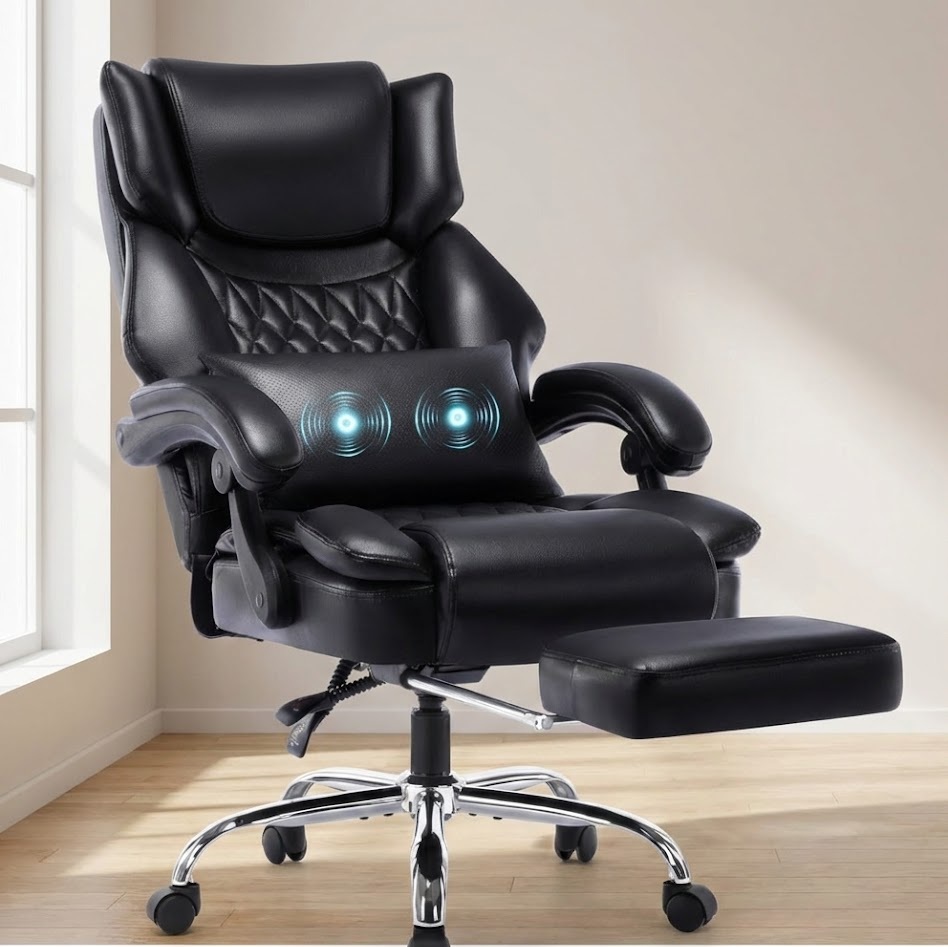 Massaging High Back reclining office chair footrest