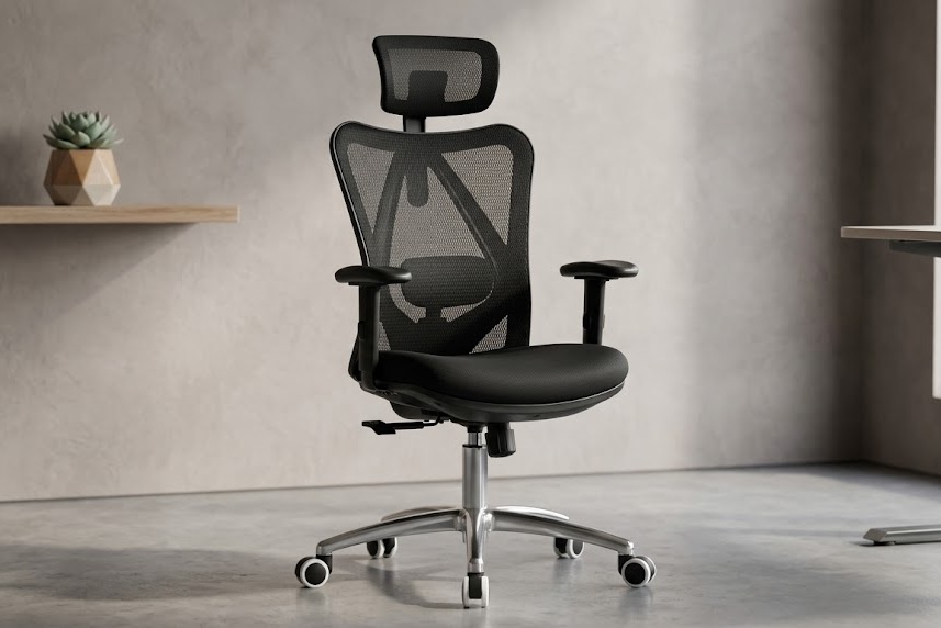 SIHOO M18 black high-back mesh chair with adjustable headrest for home office setups under $300