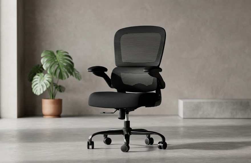 TRALT office chair showing adjustable lumbar support mechanism, an excellent budget ergonomic desk chair