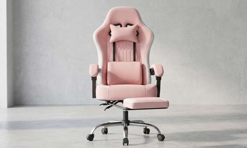 Edx Video Game Desk Chair High Back with Footrest(Pink)