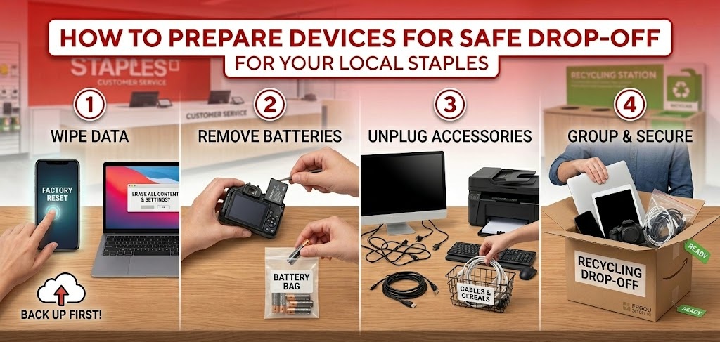 How to prepare devices for safe drop-off staples electronics recycling