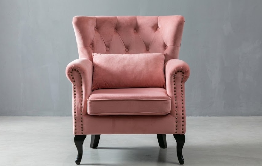 Kmax Velvet Tufted Accent Pink Throne Chair