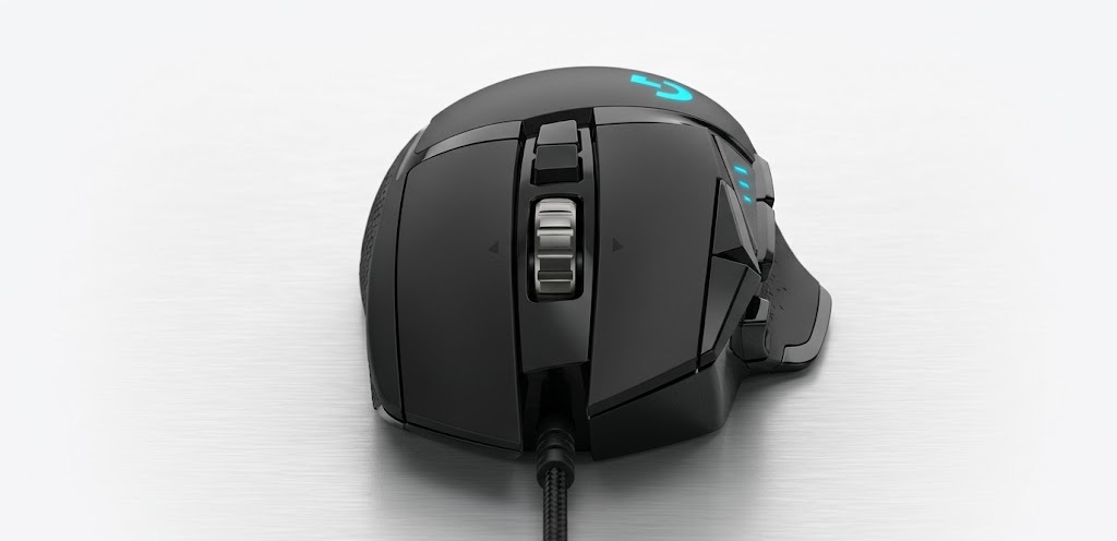 Logitech G502 Hero wired gaming mouse for claw grip players showing adjustable weights
