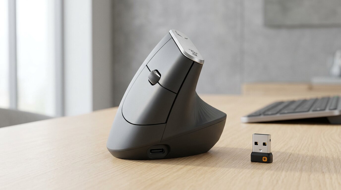 The Logitech MX Vertical serves as an excellent medical-grade ergonomic mouse for MacBook Pro, offering a strict 57-degree angle.