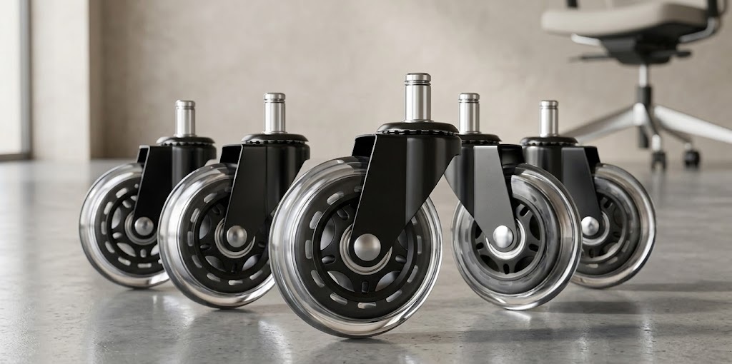 ASHGOOB universal fit office chair wheels featuring heavy-duty steel brackets.