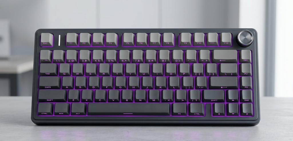 AULA F75 Pro compact mechanical gaming keyboard with gasket mount, side-printed keycaps, and volume knob