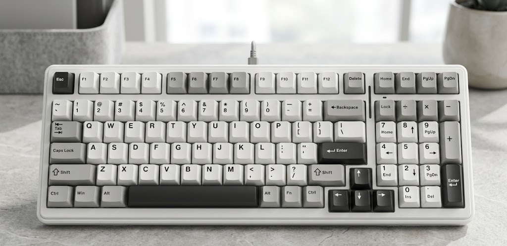 AULA F99 wireless mechanical gaming keyboard with a 99-key layout and sound-dampening foam for heavy typists