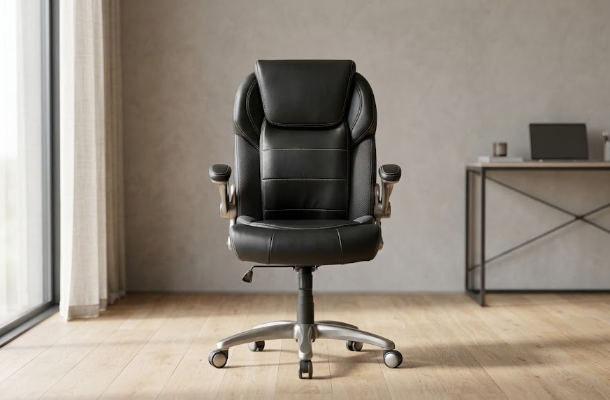 Amazon Basics executive high-back bonded leather chair, a classic professional choice when deciding between a leather or mesh office chair.