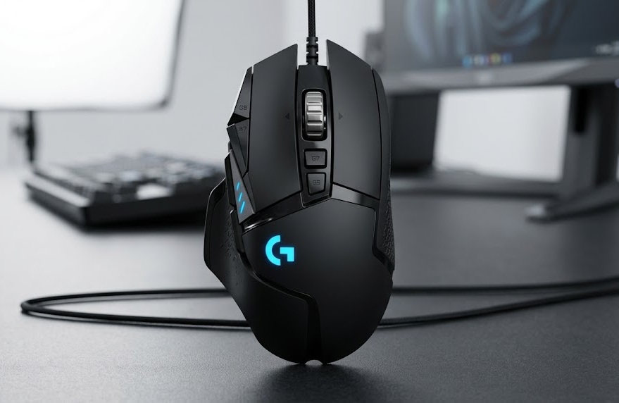 Logitech G502 Hero high-performance wired gaming mouse highlighting its 11 programmable buttons