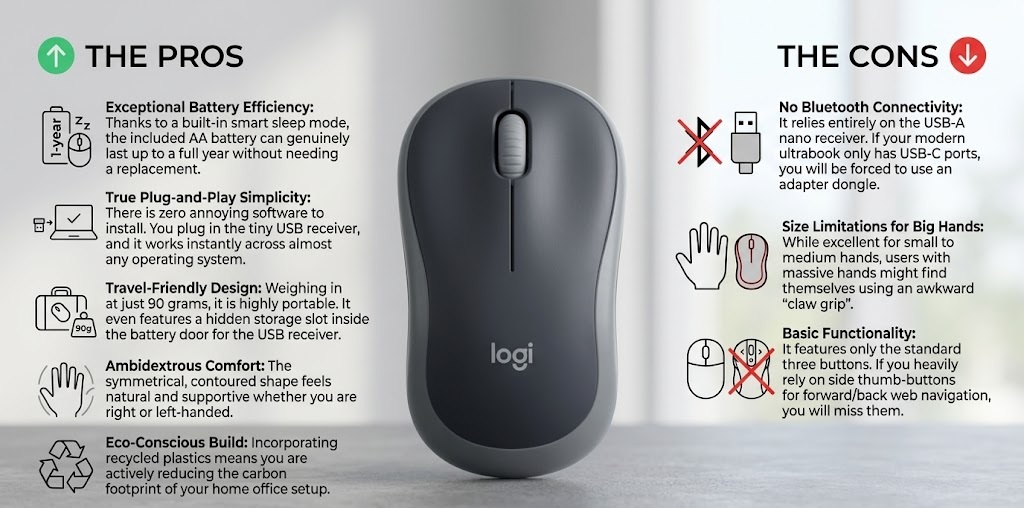Logitech M185 Wireless Optical Mouse Pros And Cons