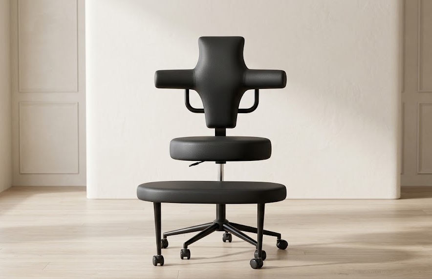 Extra wide Pinmoco ergonomic cross legged swivel chair with reversible memory foam seating