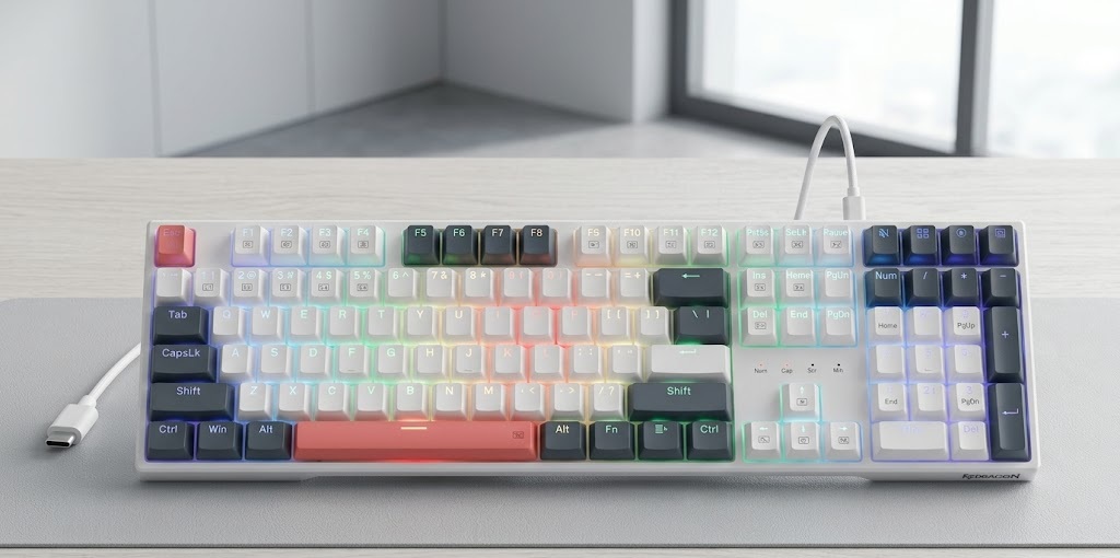 Redragon K668 spacious 108-key wired mechanical keyboard, perfectly sized for big hands