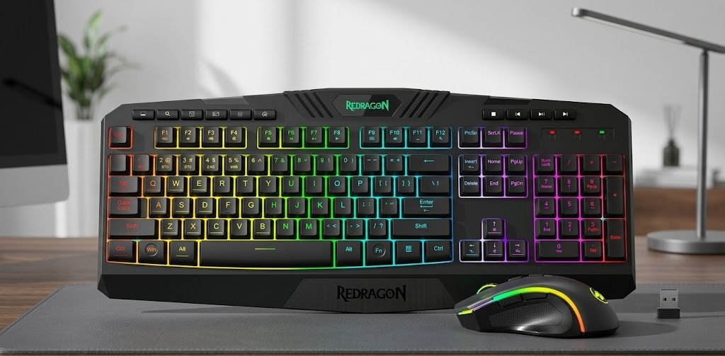 Redragon S101M-KS full-size gaming keyboard and RGB mouse combo designed for gamers with wide grips