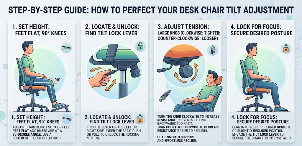 Step-by-step instructions for adjusting your office chair tilt tension to achieve perfect posture.