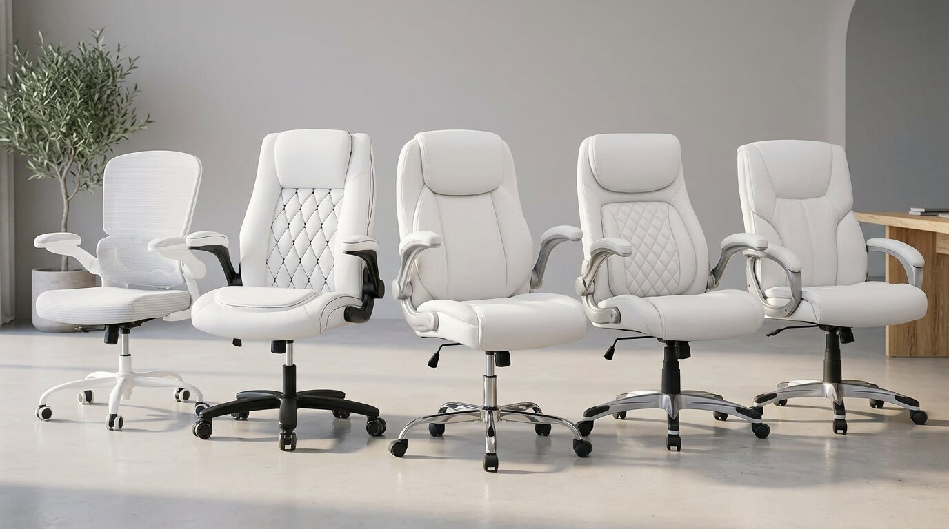 A beautiful home office setup showing our top picks for a modern office chair white leather showcase.