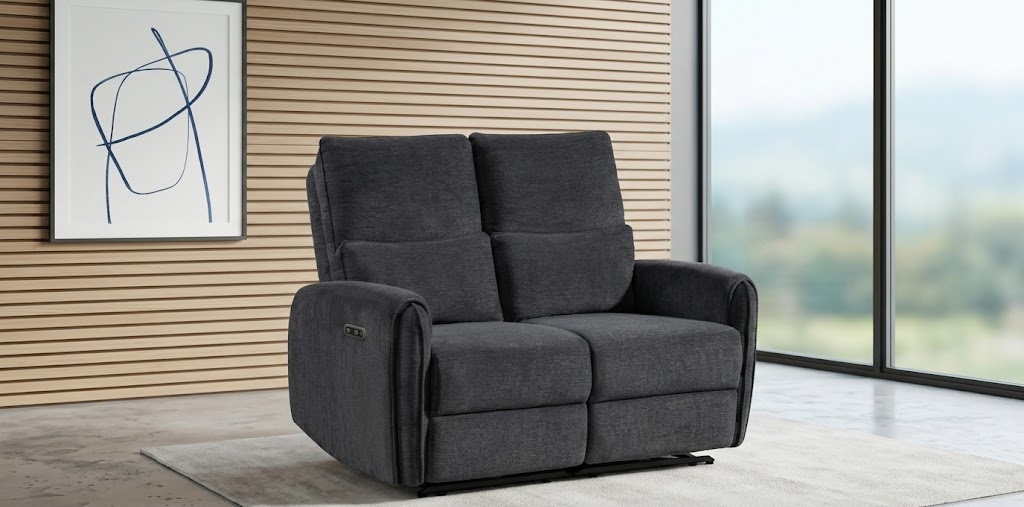 Compact 53.5-inch dark grey zero wall hugger loveseat with fixed lumbar pillows for tight spaces