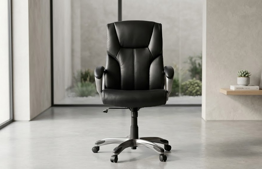 Amazon Basics black leather executive desk chair front view