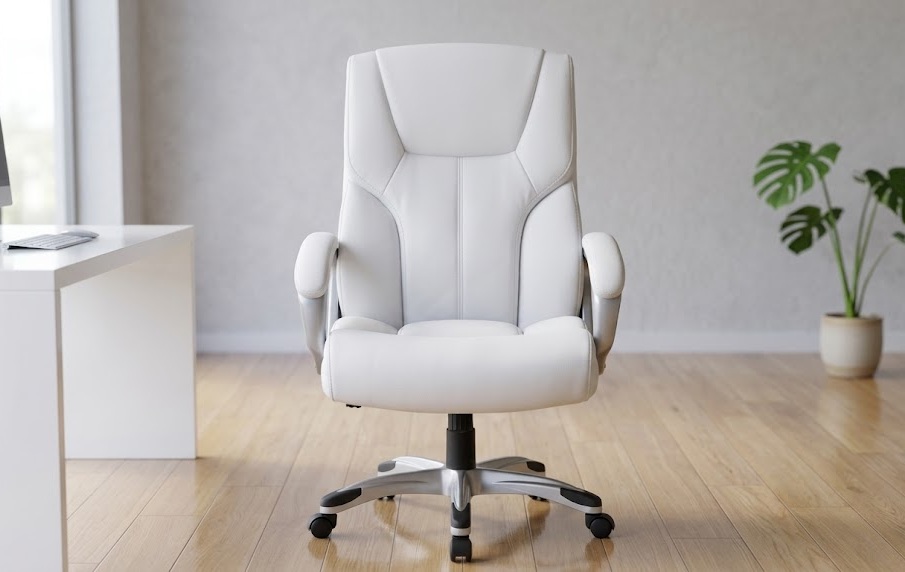 An Amazon Basics executive high-back model representing a classic, budget-friendly modern office chair white leather choice.