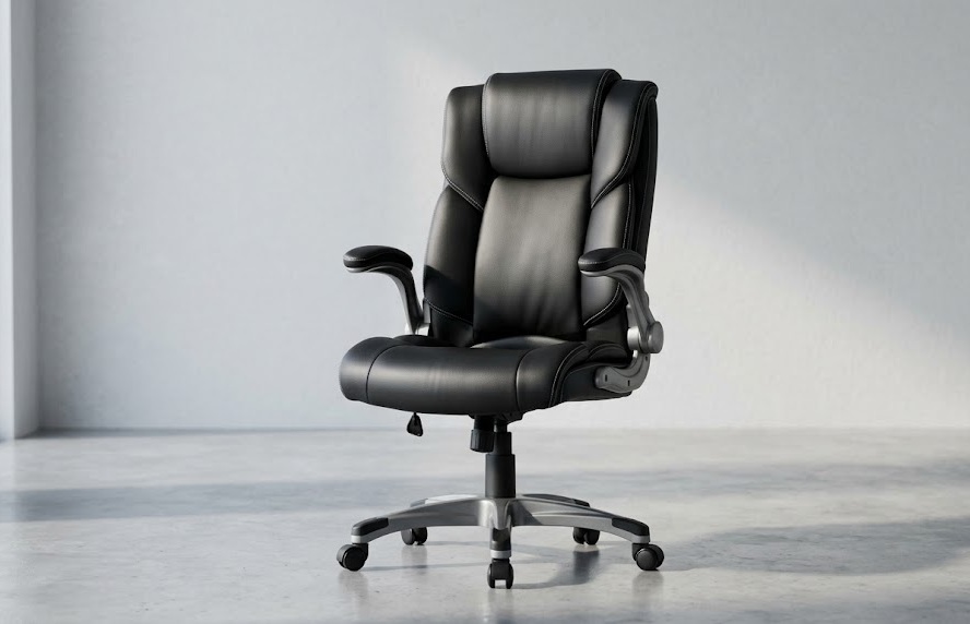 COLAMY ergonomic leather executive office chair with padded flip-up arms