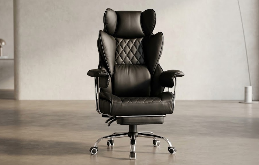 COMHOMA big and tall leather executive office chair with retractable footrest
