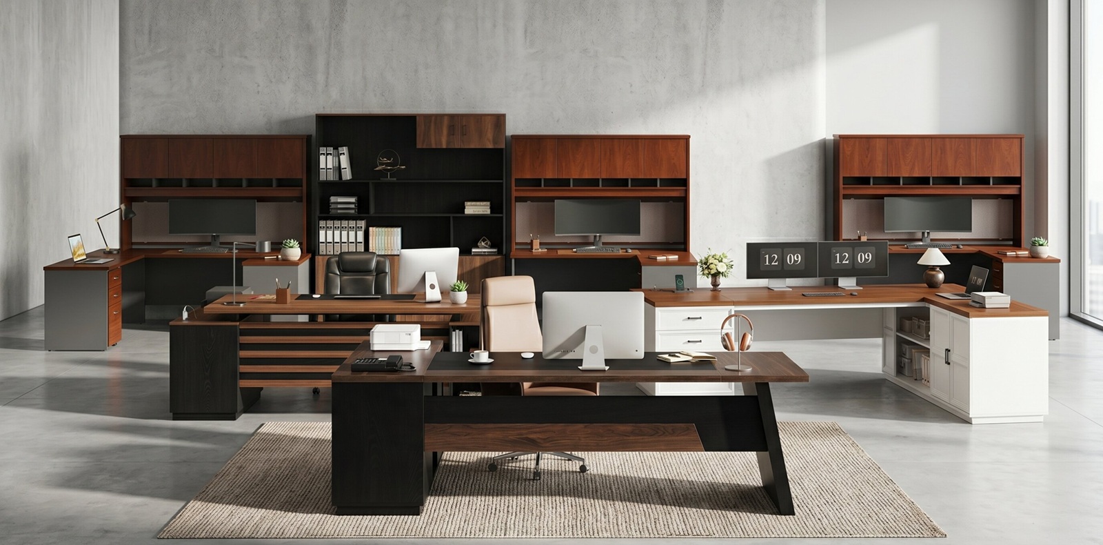 A collection of top-rated executive l shaped desk workstations demonstrating exactly what is an executive desk in a professional home office
