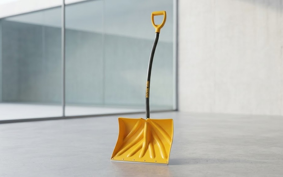 True Temper poly snow shovel and pusher with curved D-grip handle