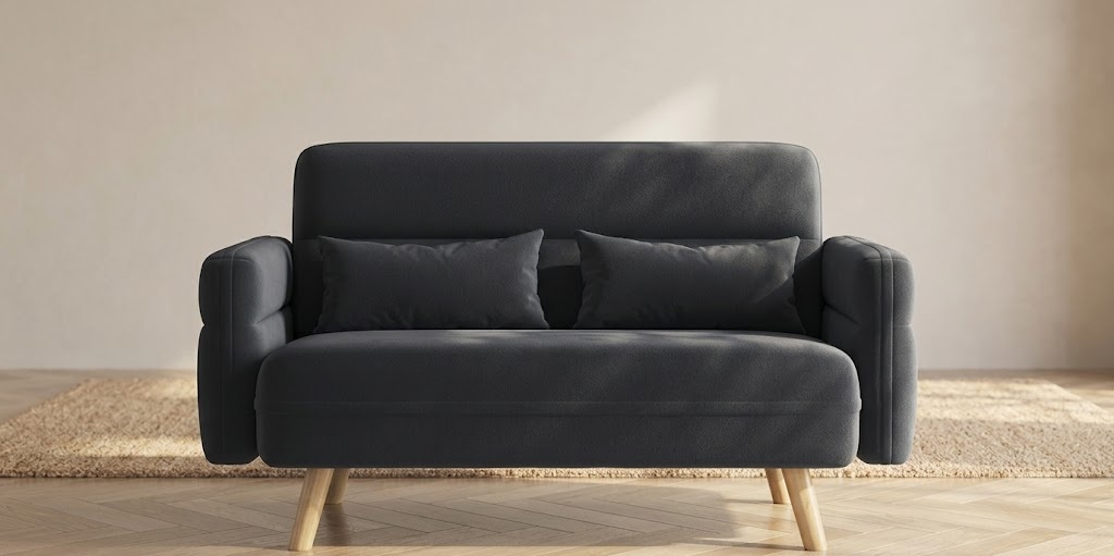 Yaheetech 46-inch dark gray fabric loveseat with lumbar pillows and tapered wood legs