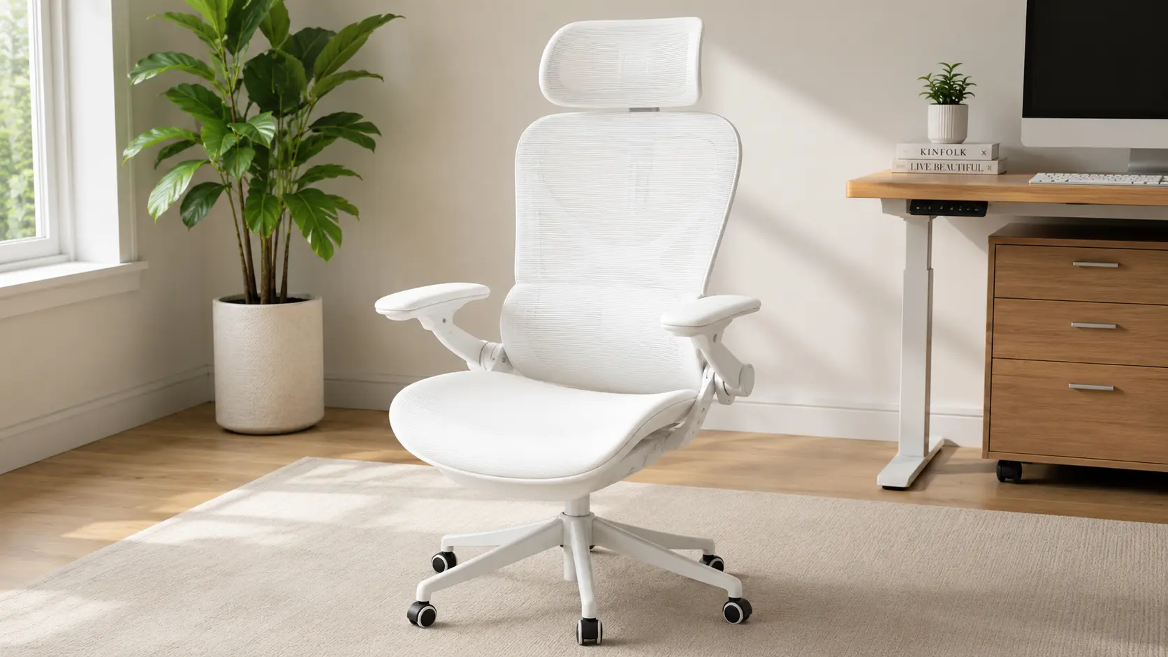 White CASASIO home office chair featuring virgin foam seat and 3D neck support