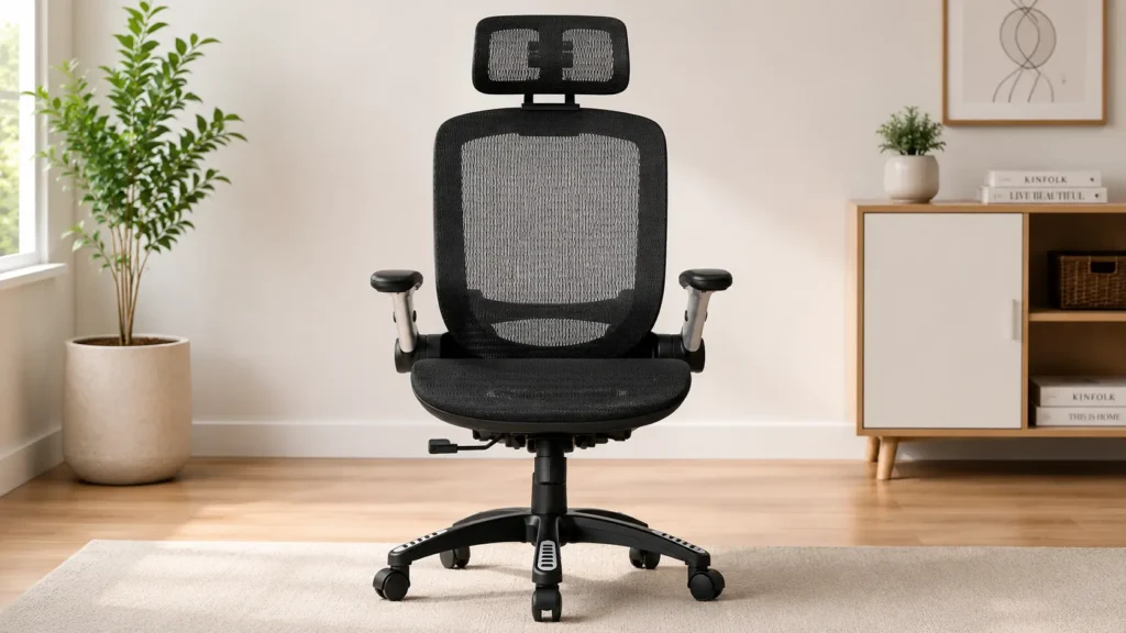 GABRYLLY high back black ergonomic chair locked in upright tilt position