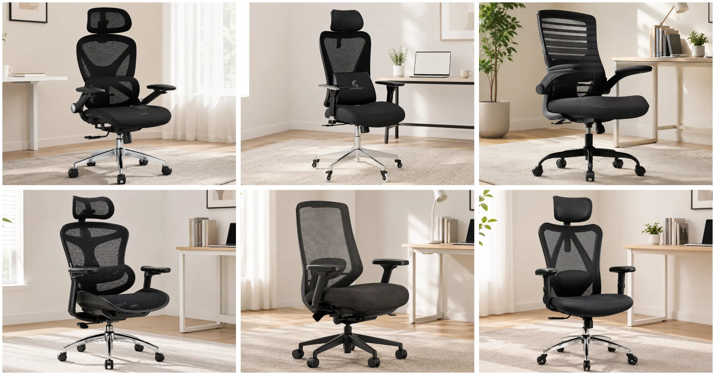 Six ergonomic office chairs for sciatica compared side by side in a home office setting