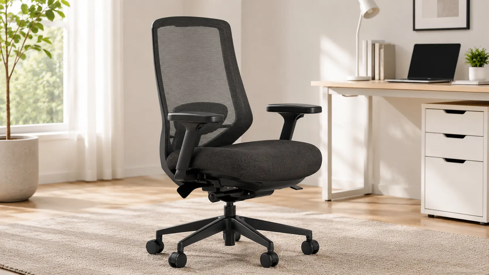 Branch Ergonomic Chair Pro with molded foam seat and fully adjustable armrests in a modern office setup