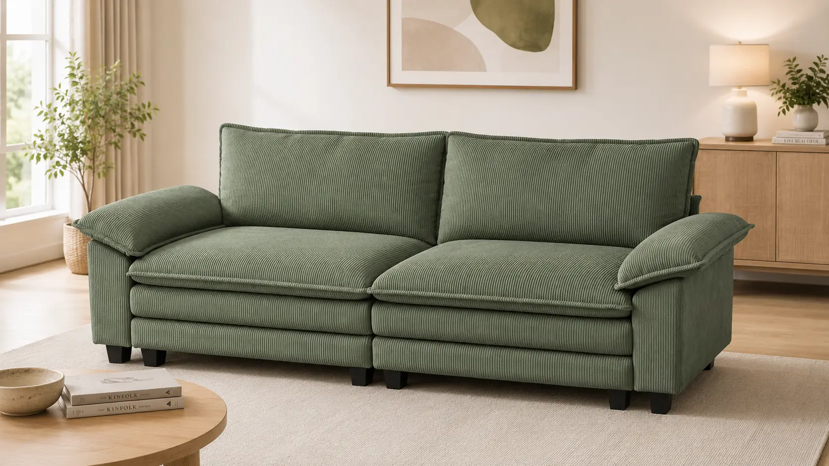 Green LINSY HOME corduroy cloud loveseat offering deep seating for small spaces