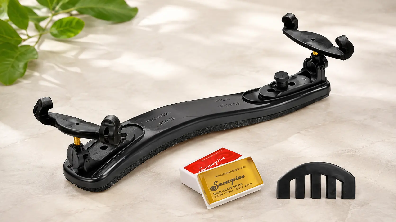 NANYI violin shoulder rest set with black frame, foam padding, rosin, and practice mute
