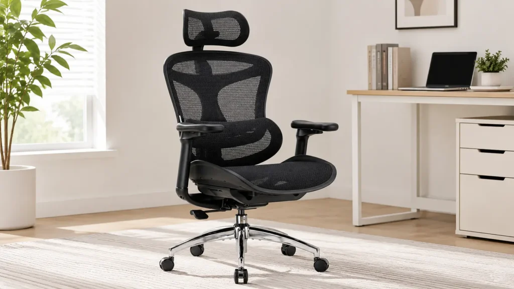 SIHOO Doro C300 ergonomic office chair with mesh backrest and adjustable headrest in a home office