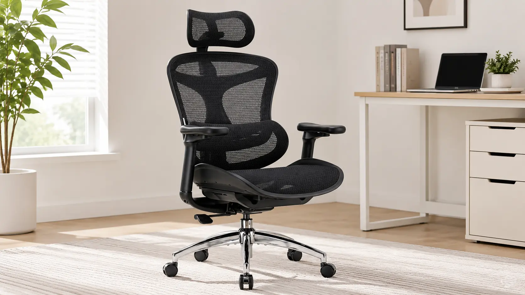 SIHOO Doro C300 ergonomic office chair with mesh backrest and adjustable headrest in a home office