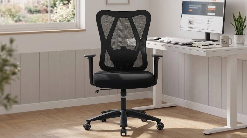 Cosauary wide seat office chair with mesh back set against a white standing desk