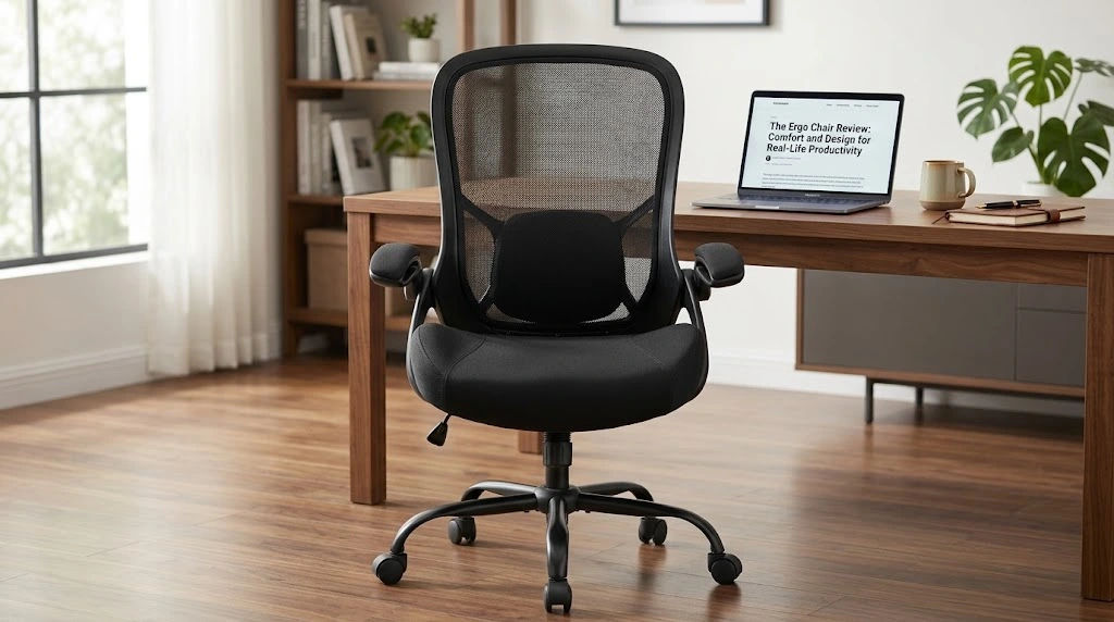 HYLONE wide seat office chair with curved lumbar mesh back and adjustable armrests